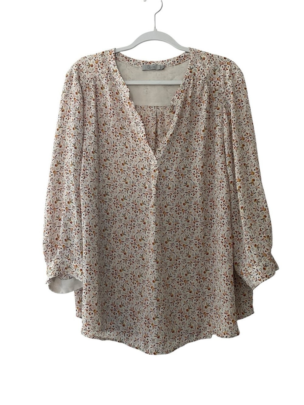 Dalia Light Floral Print Women's Blouse - Cream with Rust Accents 2X